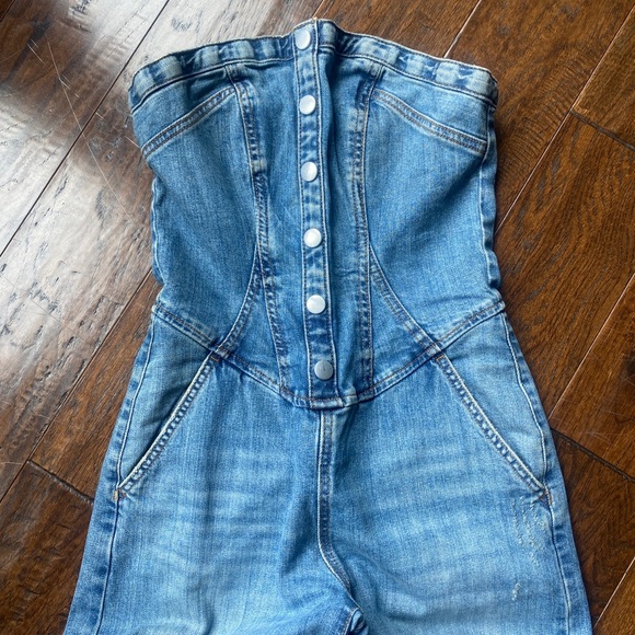 Pilcro Pants - PILCRO Denim fake Button-Front Zip-up back Strapless Woman’s Jumpsuit